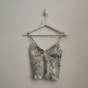 Floral Satin Matching Set - Light Green